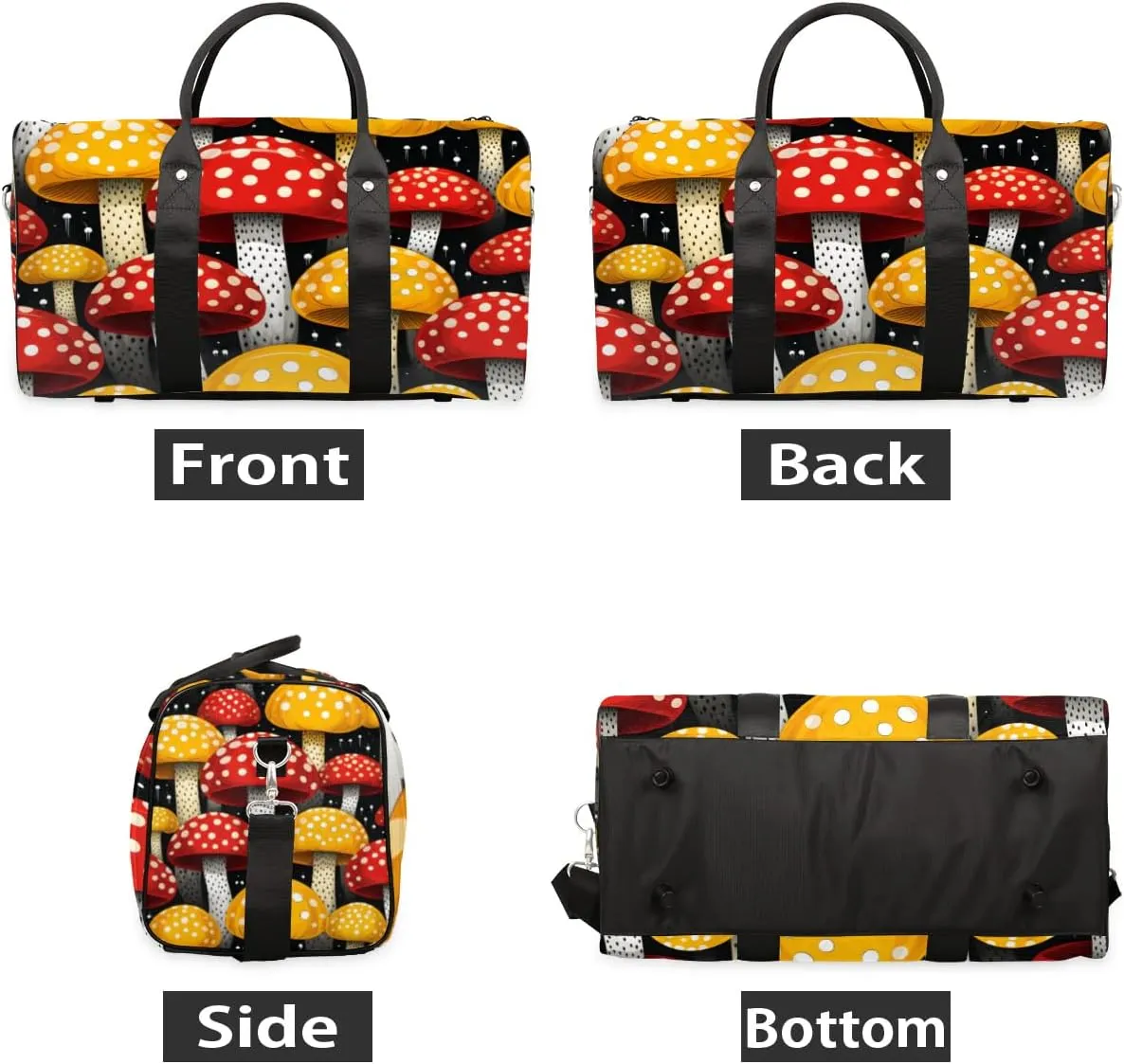Travel Duffle Bag Cartoon Mushrooms Gym Bags for Men Women Travel Duffel Bags with Adjustable Shoulder Strap Carry On Weekender Bag
