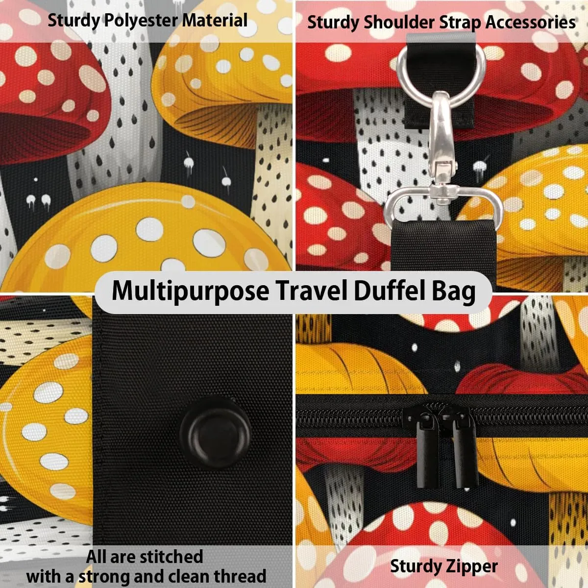 Travel Duffle Bag Cartoon Mushrooms Gym Bags for Men Women Travel Duffel Bags with Adjustable Shoulder Strap Carry On Weekender Bag