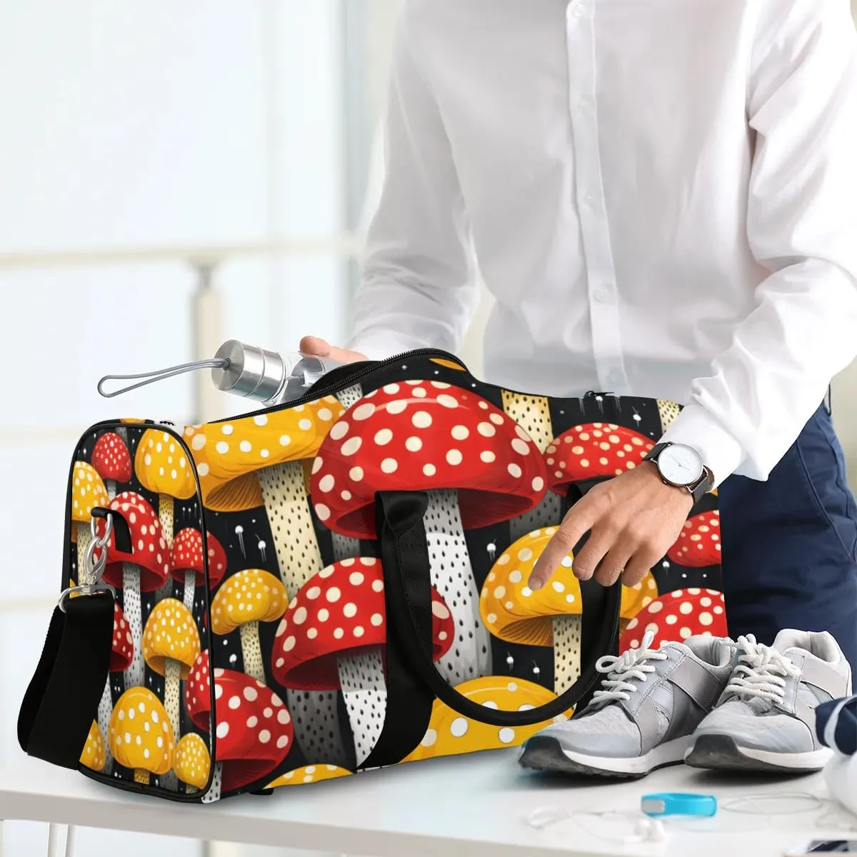 Travel Duffle Bag Cartoon Mushrooms Gym Bags for Men Women Travel Duffel Bags with Adjustable Shoulder Strap Carry On Weekender Bag