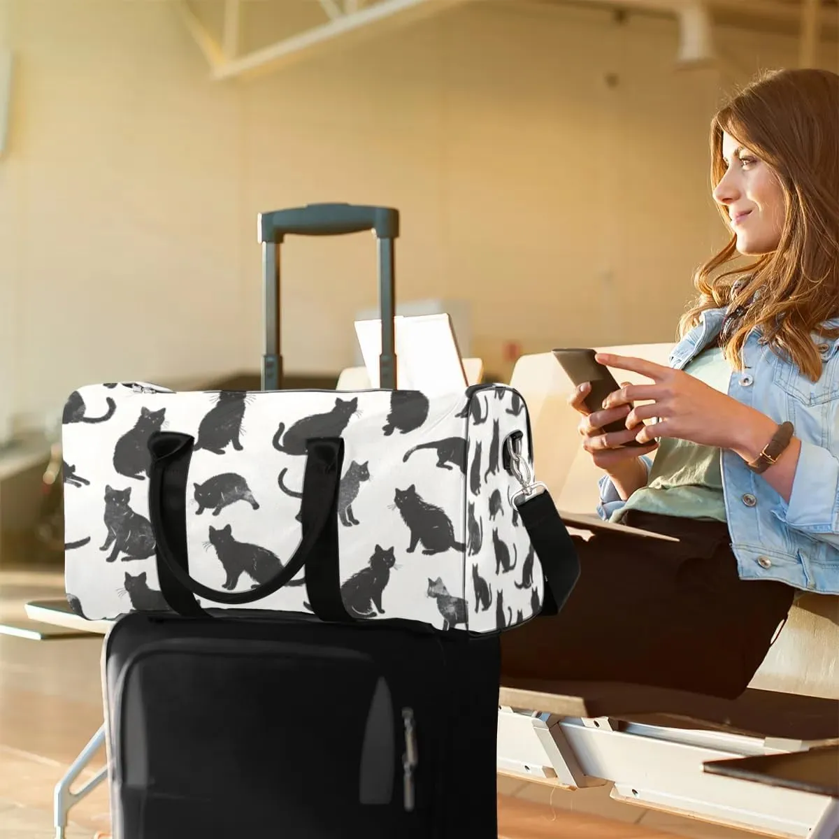 Travel Duffle Bag Cats Printed Gym Bags for Men Women Travel Duffel Bags with Adjustable Shoulder Strap Carry On Weekender Bag