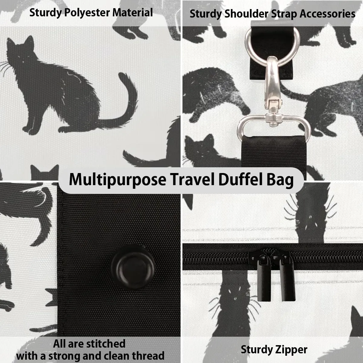 Travel Duffle Bag Cats Printed Gym Bags for Men Women Travel Duffel Bags with Adjustable Shoulder Strap Carry On Weekender Bag