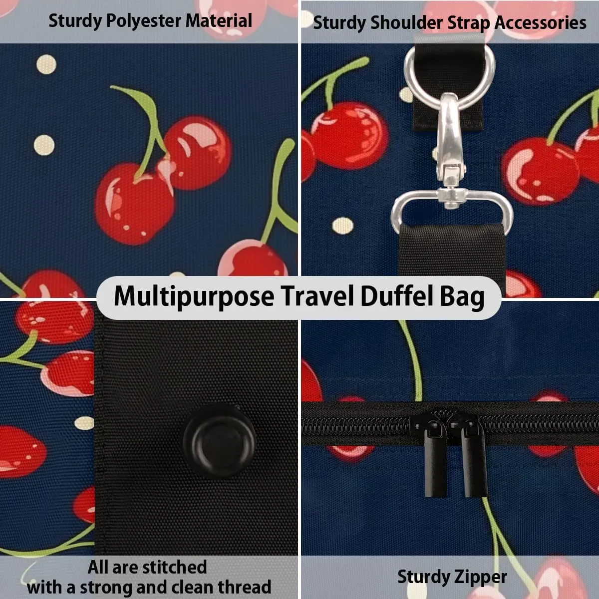 Travel Duffle Bag Cherry Fruit Theme Gym Bags for Men Women Travel Duffel Bags with Adjustable Shoulder Strap Carry On Weekender Bag