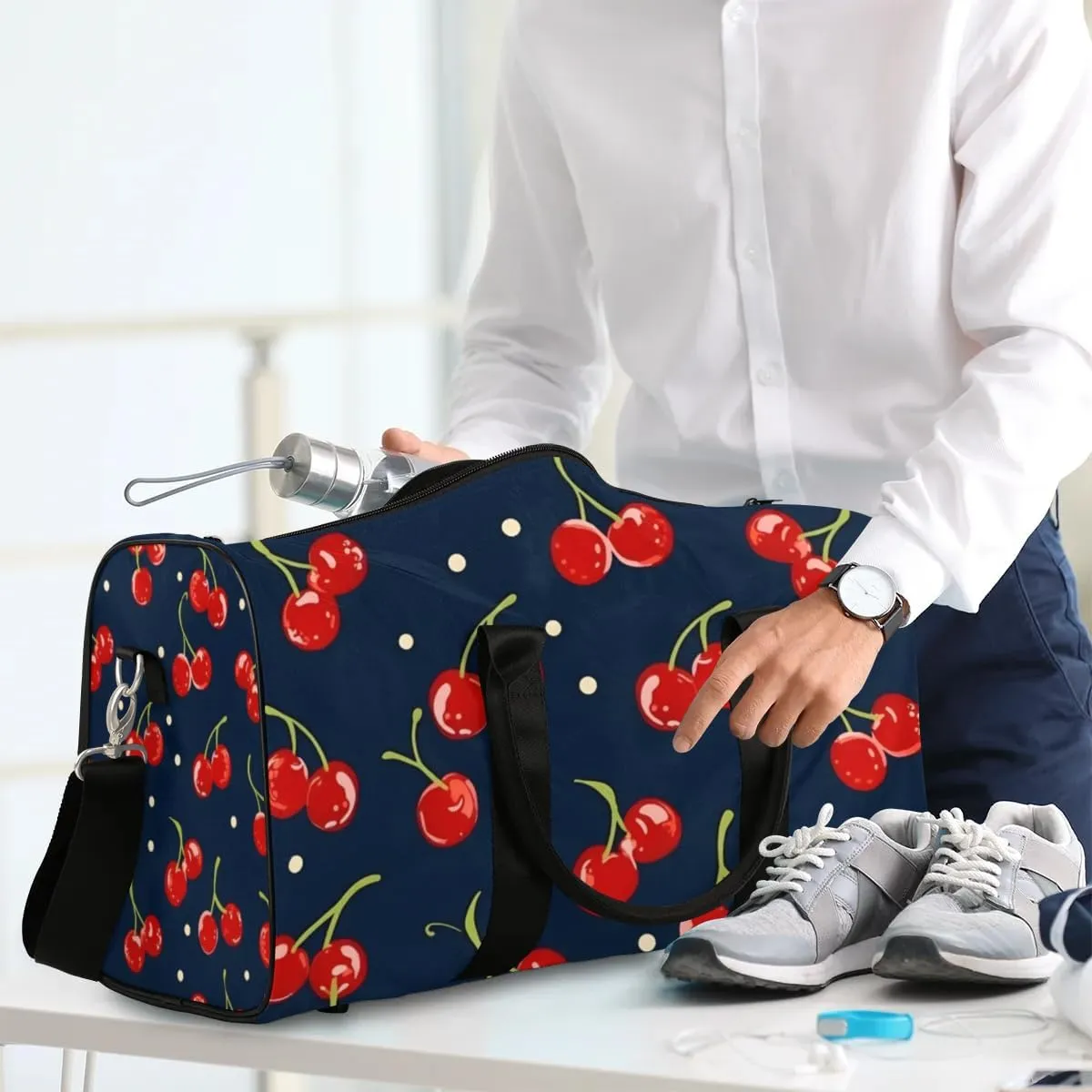 Travel Duffle Bag Cherry Fruit Theme Gym Bags for Men Women Travel Duffel Bags with Adjustable Shoulder Strap Carry On Weekender Bag