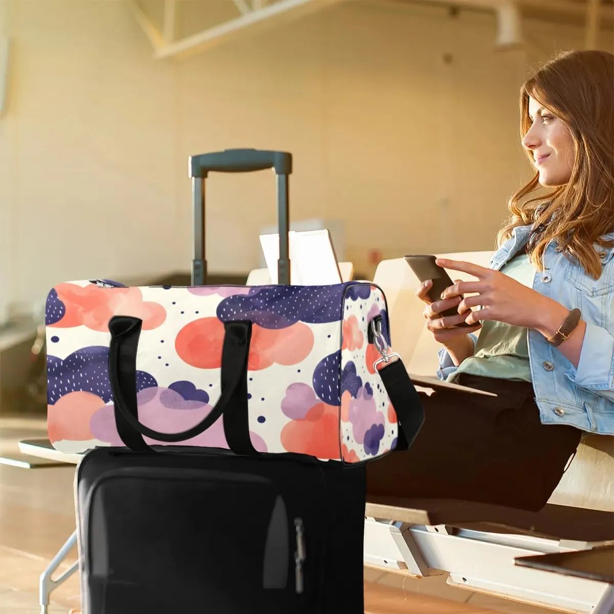 Travel Duffle Bag Clouds Print Gym Bags for Men Women Travel Duffel Bags with Adjustable Shoulder Strap Carry On Weekender Bag