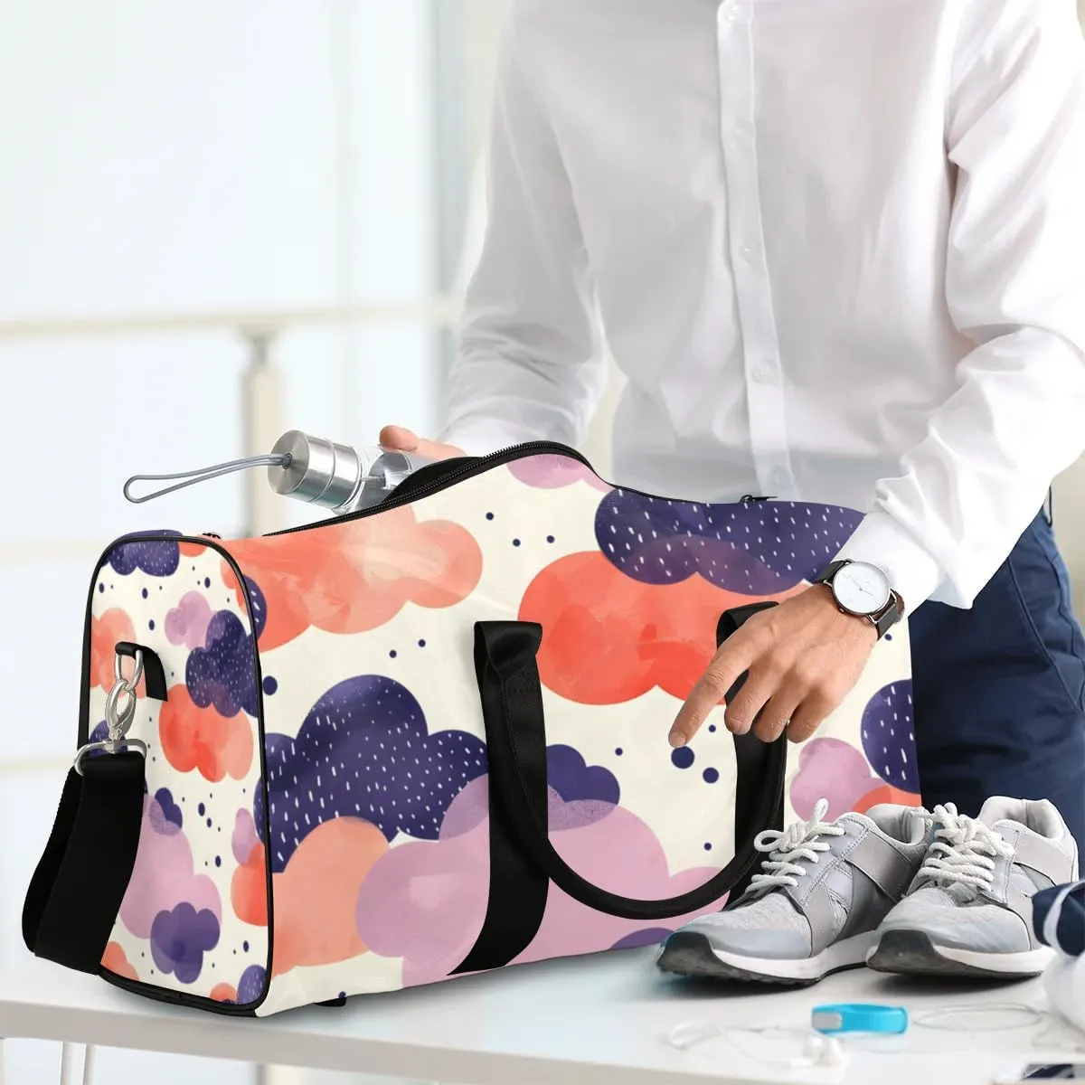 Travel Duffle Bag Clouds Print Gym Bags for Men Women Travel Duffel Bags with Adjustable Shoulder Strap Carry On Weekender Bag
