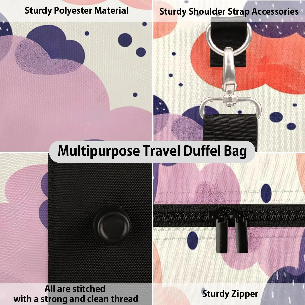 Travel Duffle Bag Clouds Print Gym Bags for Men Women Travel Duffel Bags with Adjustable Shoulder Strap Carry On Weekender Bag
