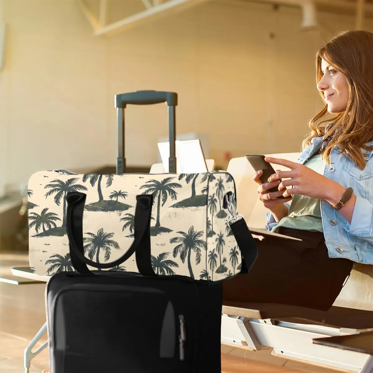 Travel Duffle Bag Coconut Tree Plant Gym Bags for Men Women Travel Duffel Bags with Adjustable Shoulder Strap Carry On Weekender Bag