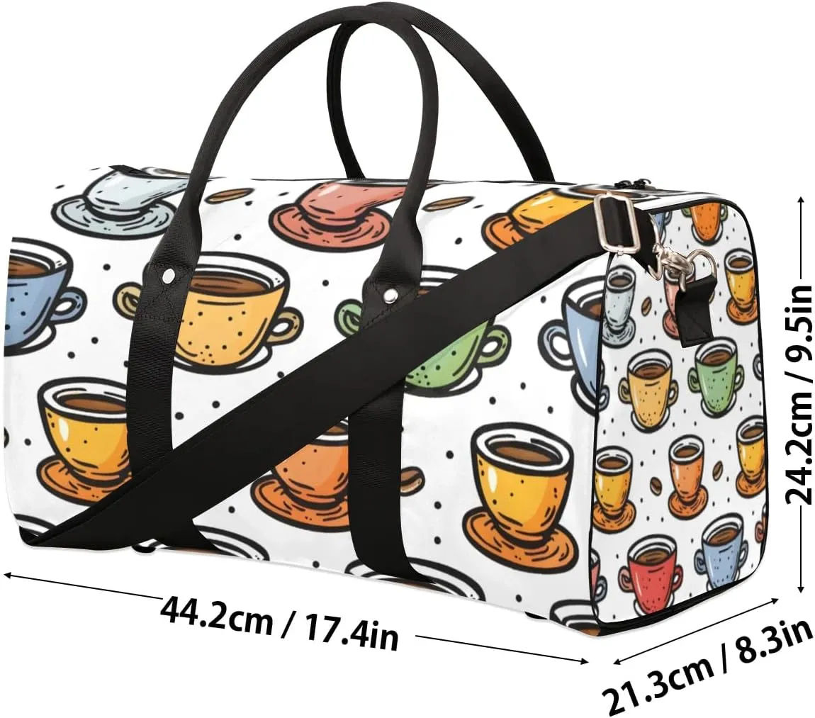 Travel Duffle Bag Coffee Drinks Gym Bags for Men Women Travel Duffel Bags with Adjustable Shoulder Strap Carry On Weekender Bag