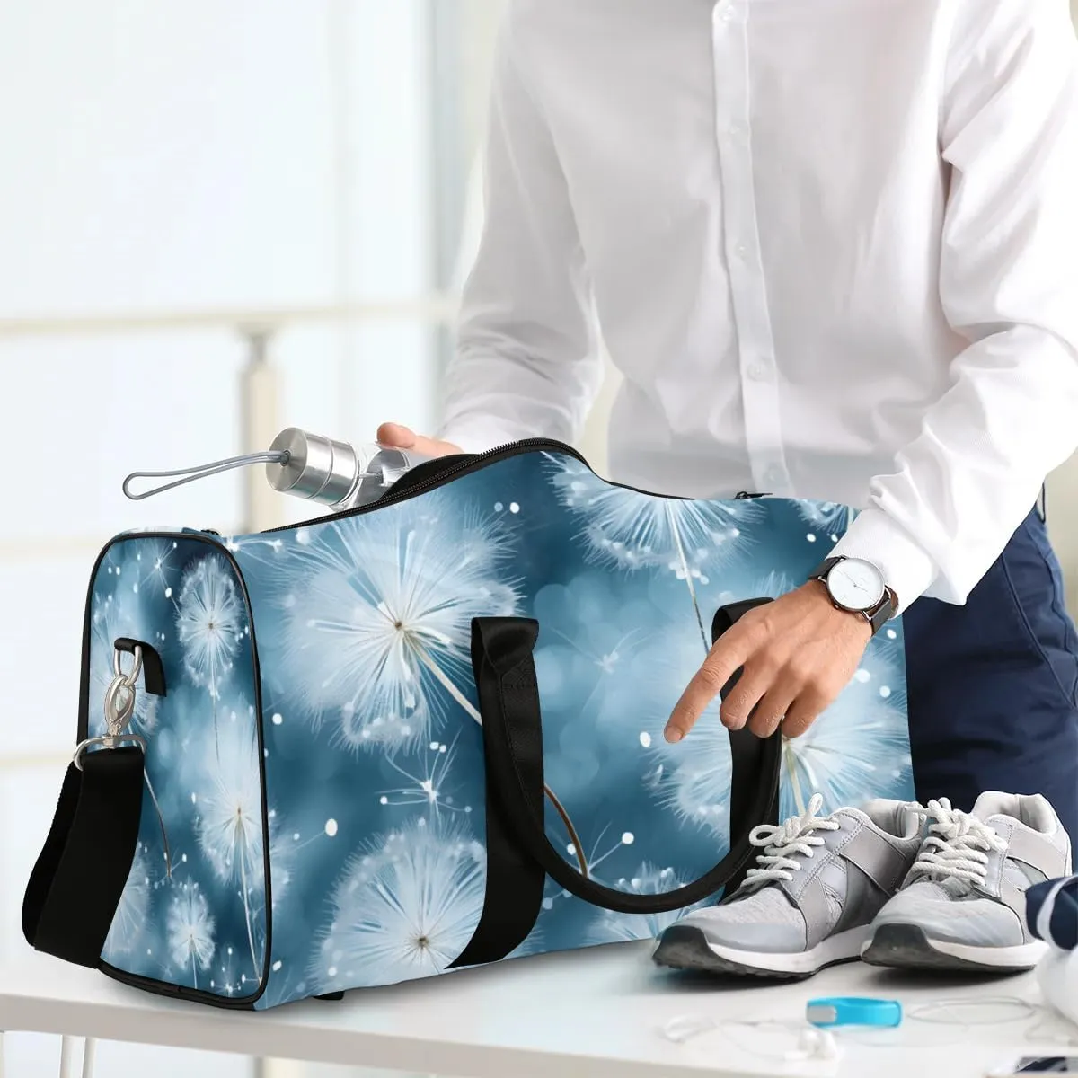 Travel Duffle Bag Dandelions Dancing Gym Bags for Men Women Travel Duffel Bags with Adjustable Shoulder Strap Carry On Weekender Bag