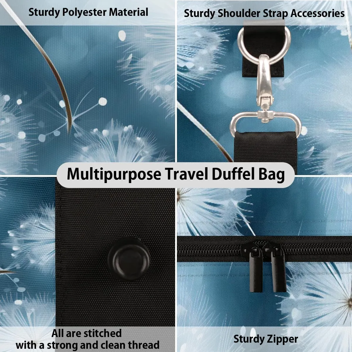 Travel Duffle Bag Dandelions Dancing Gym Bags for Men Women Travel Duffel Bags with Adjustable Shoulder Strap Carry On Weekender Bag