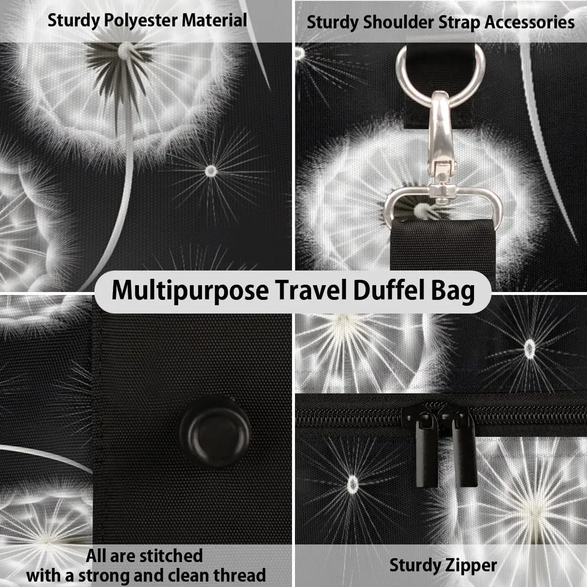 Travel Duffle Bag Dandelions Flying Gym Bags for Men Women Travel Duffel Bags with Adjustable Shoulder Strap Carry On Weekender Bag