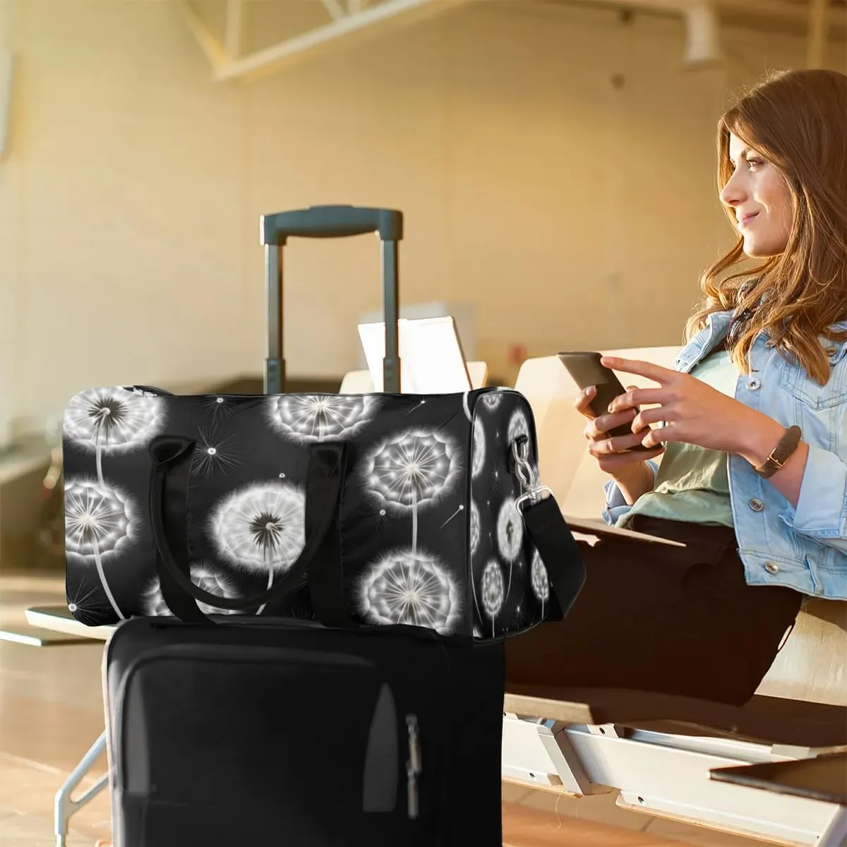 Travel Duffle Bag Dandelions Flying Gym Bags for Men Women Travel Duffel Bags with Adjustable Shoulder Strap Carry On Weekender Bag