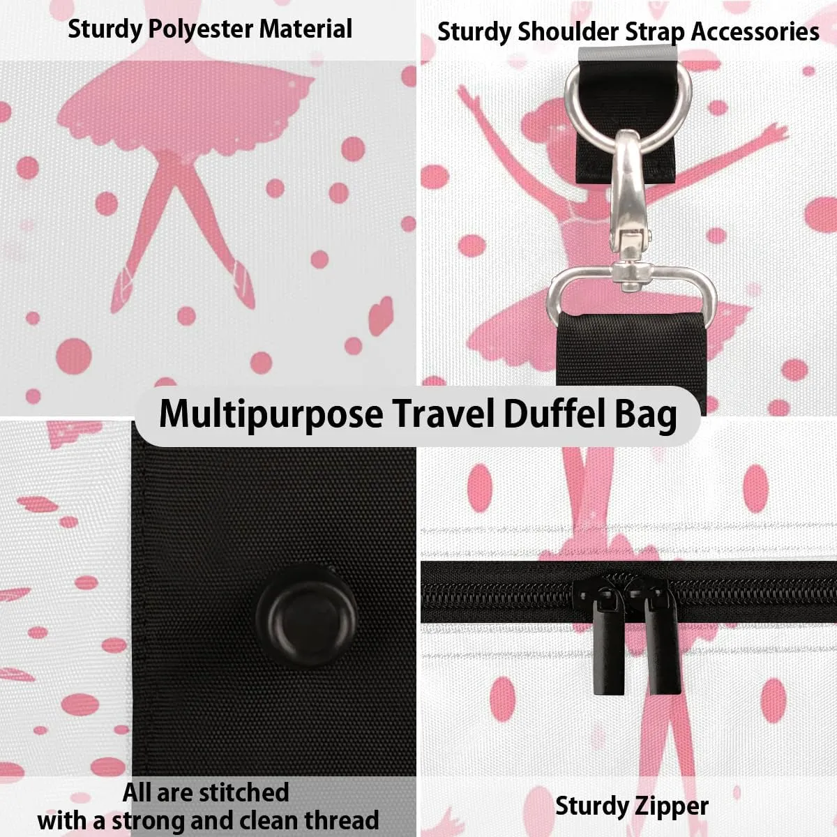 Travel Duffle Bag Dot Ballet Gym Bags for Men Women Travel Duffel Bags with Adjustable Shoulder Strap Carry On Weekender Bag