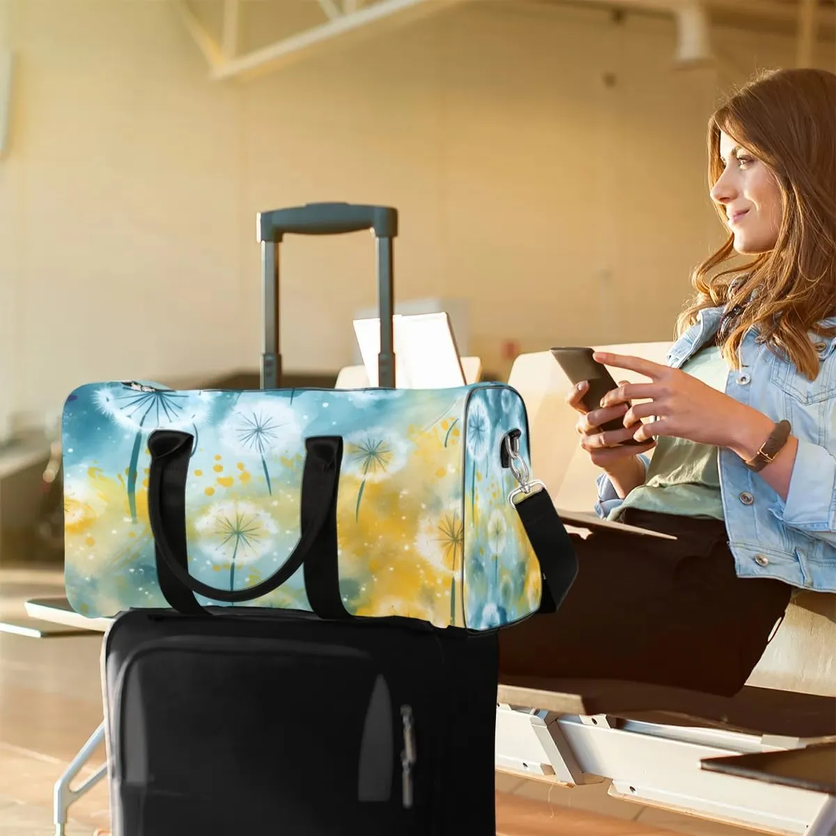 Travel Duffle Bag Floating Dandelion Gym Bags for Men Women Travel Duffel Bags with Adjustable Shoulder Strap Carry On Weekender Bag