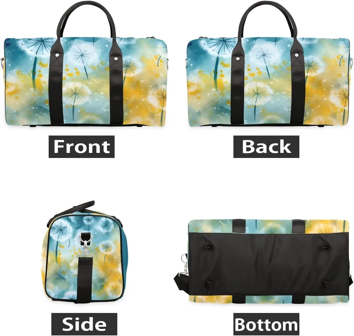 Travel Duffle Bag Floating Dandelion Gym Bags for Men Women Travel Duffel Bags with Adjustable Shoulder Strap Carry On Weekender Bag