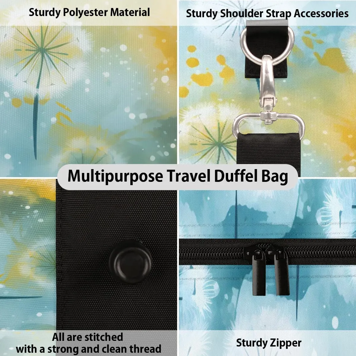 Travel Duffle Bag Floating Dandelion Gym Bags for Men Women Travel Duffel Bags with Adjustable Shoulder Strap Carry On Weekender Bag