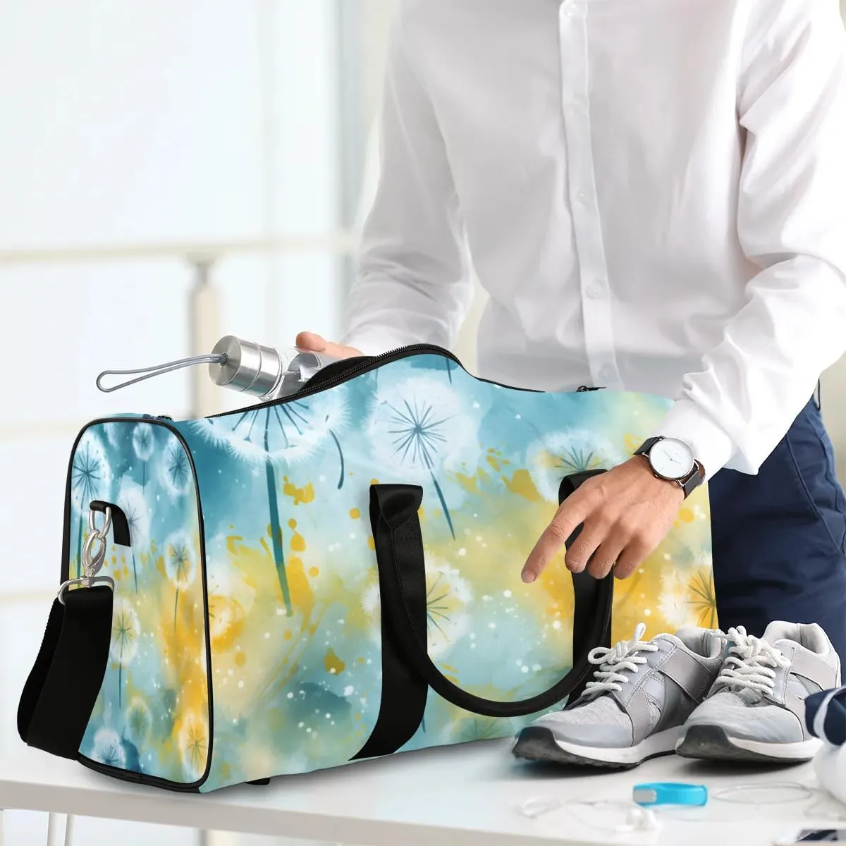 Travel Duffle Bag Floating Dandelion Gym Bags for Men Women Travel Duffel Bags with Adjustable Shoulder Strap Carry On Weekender Bag