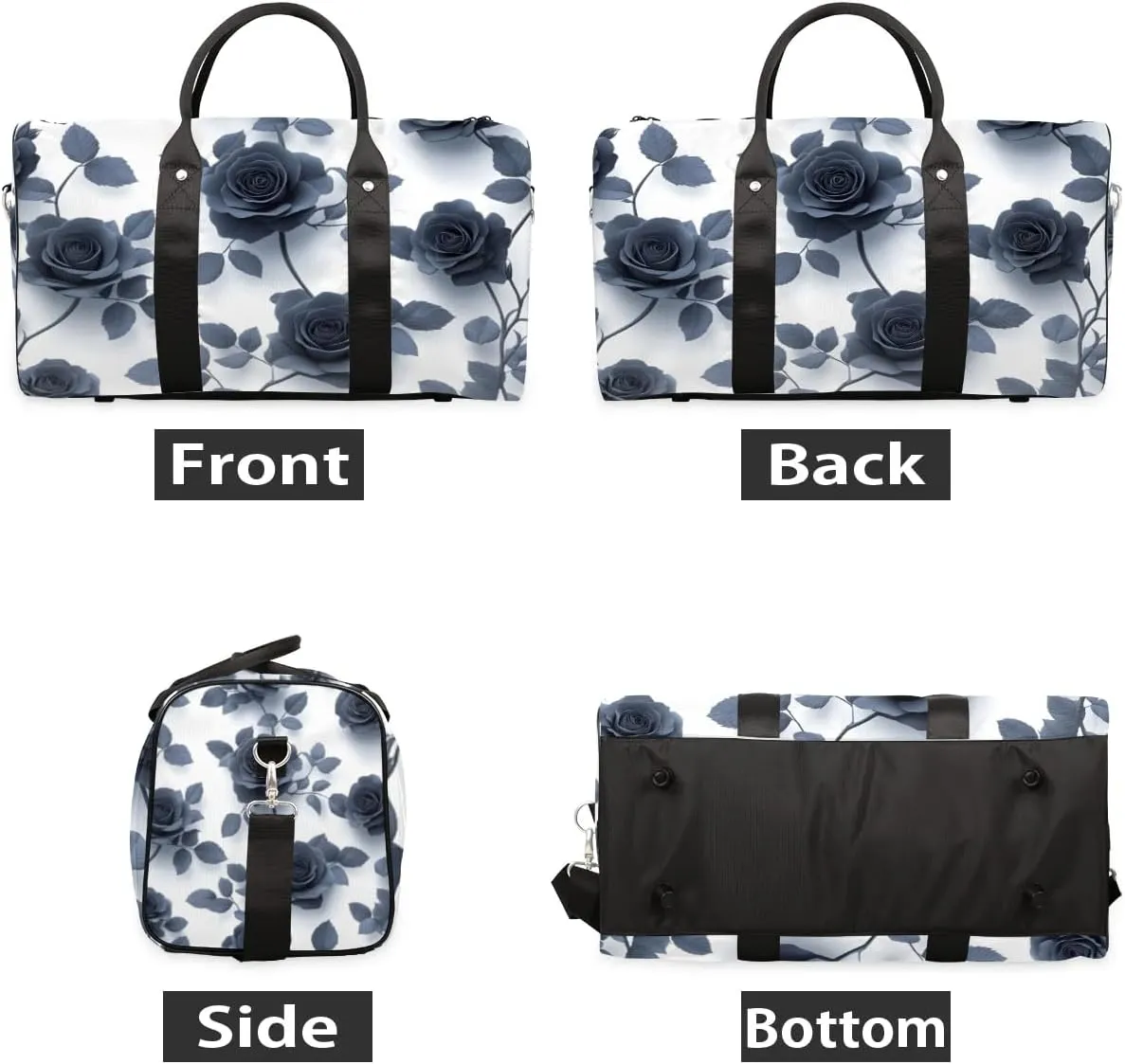 Travel Duffle Bag Floral Roses Flower Gym Bags for Men Women Travel Duffel Bags with Adjustable Shoulder Strap Carry On Weekender Bag