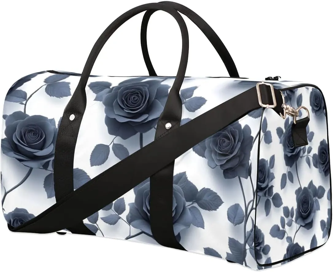 Travel Duffle Bag Floral Roses Flower Gym Bags for Men Women Travel Duffel Bags with Adjustable Shoulder Strap Carry On Weekender Bag