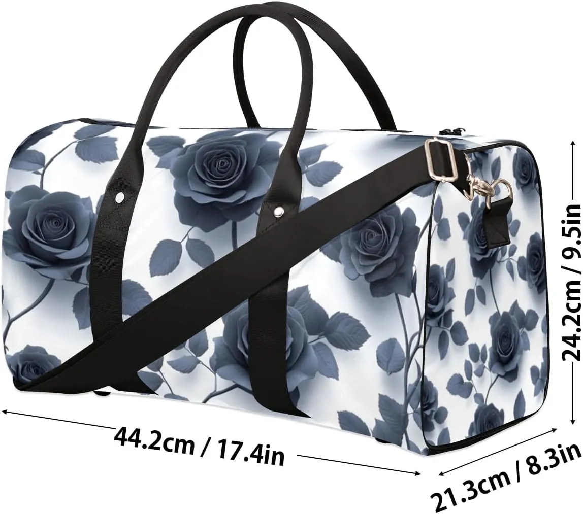 Travel Duffle Bag Floral Roses Flower Gym Bags for Men Women Travel Duffel Bags with Adjustable Shoulder Strap Carry On Weekender Bag