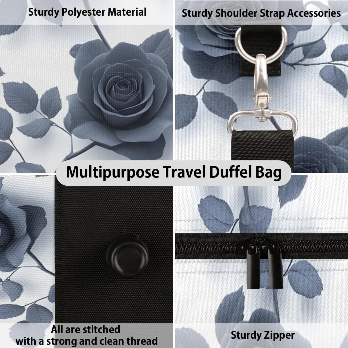 Travel Duffle Bag Floral Roses Flower Gym Bags for Men Women Travel Duffel Bags with Adjustable Shoulder Strap Carry On Weekender Bag