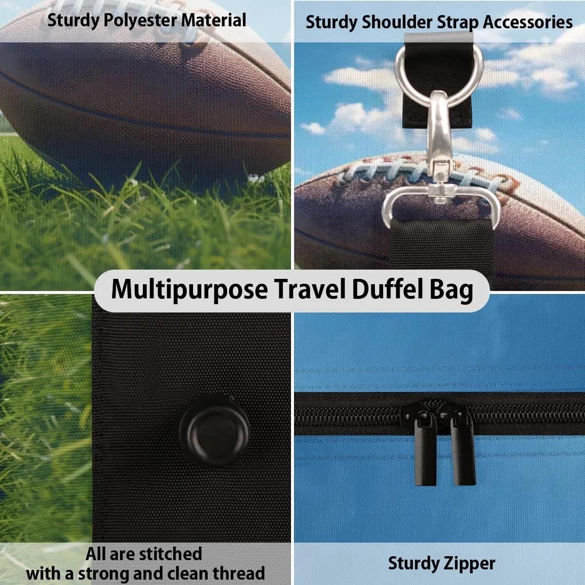 Travel Duffle Bag Football Lawn Gym Bags for Men Women Travel Duffel Bags with Adjustable Shoulder Strap Carry On Weekender Bag