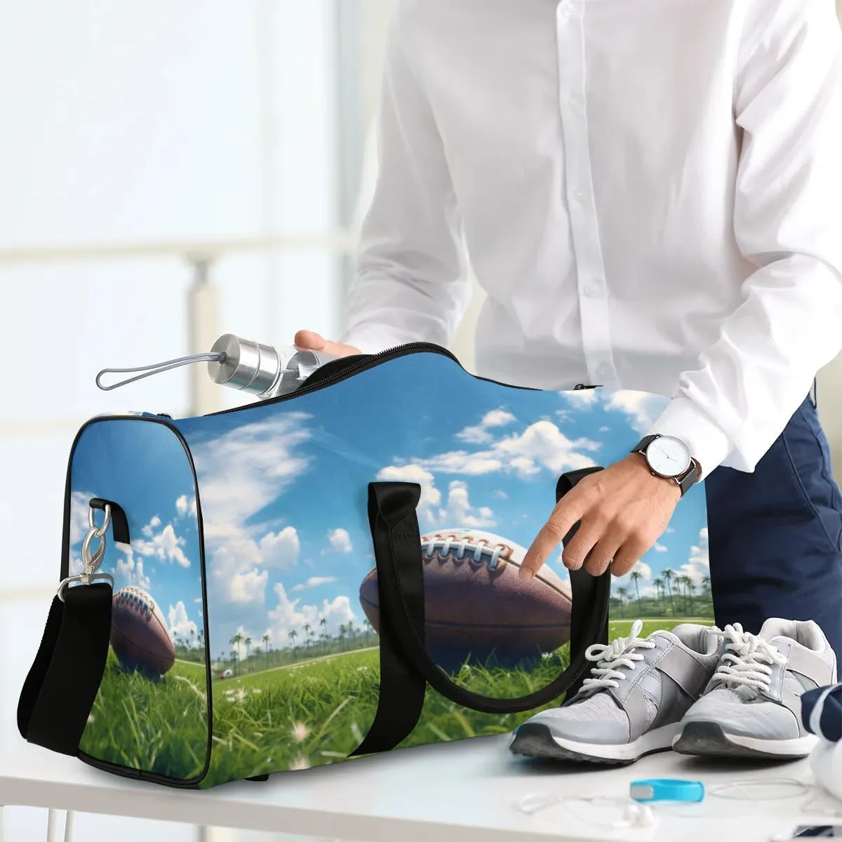 Travel Duffle Bag Football Lawn Gym Bags for Men Women Travel Duffel Bags with Adjustable Shoulder Strap Carry On Weekender Bag