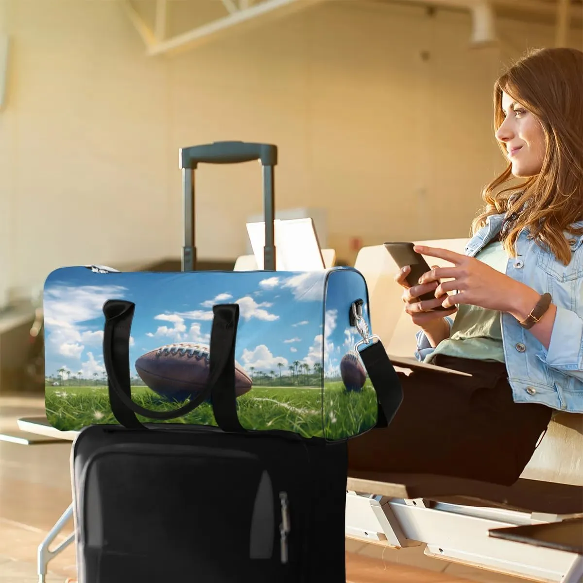 Travel Duffle Bag Football Lawn Gym Bags for Men Women Travel Duffel Bags with Adjustable Shoulder Strap Carry On Weekender Bag