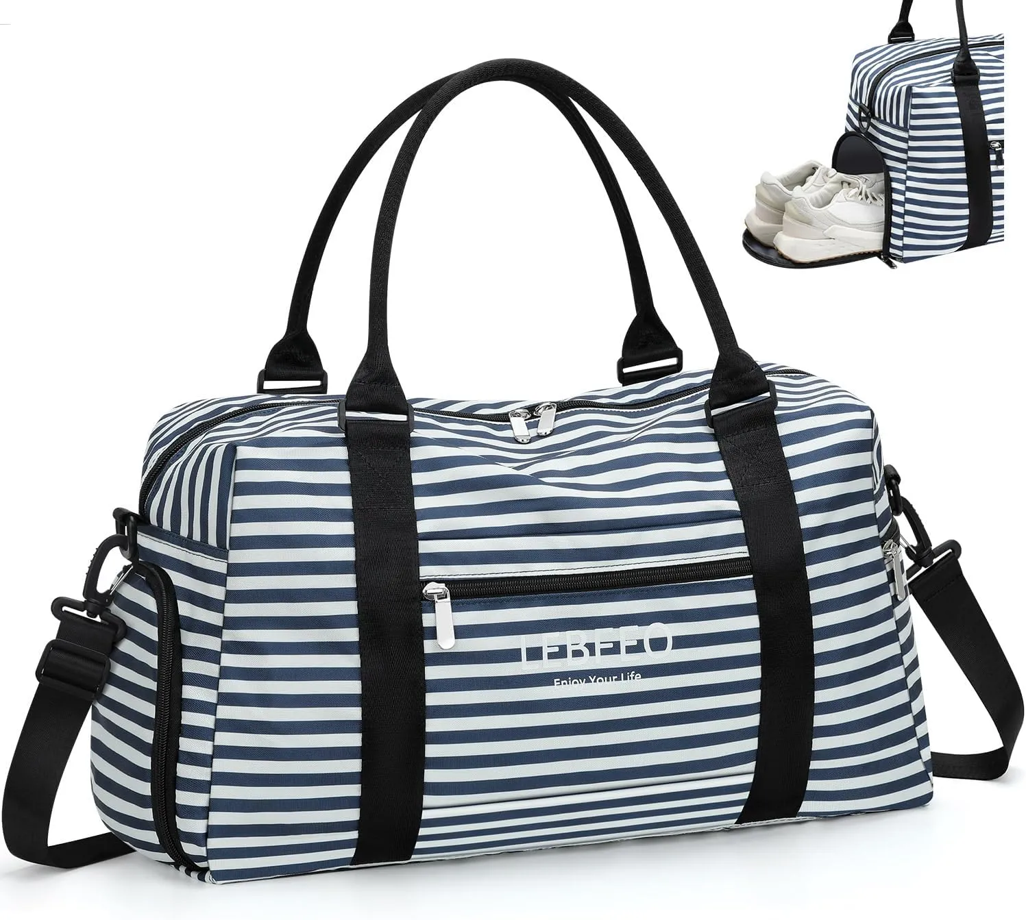 Travel Duffle Bag for Women Large Weekender Overnight Bags Gym Bag with Shoe Compartment Waterproof Hospital Bag Carry On Tote Bag for Airplanes,Blue Stripe