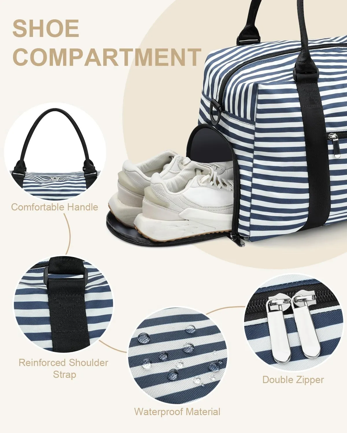 Travel Duffle Bag for Women Large Weekender Overnight Bags Gym Bag with Shoe Compartment Waterproof Hospital Bag Carry On Tote Bag for Airplanes,Blue Stripe
