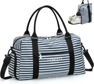 Travel Duffle Bag for Women Large Weekender Overnight Bags Gym Bag with Shoe Compartment Waterproof Hospital Bag Carry On Tote Bag for Airplanes,Blue Stripe