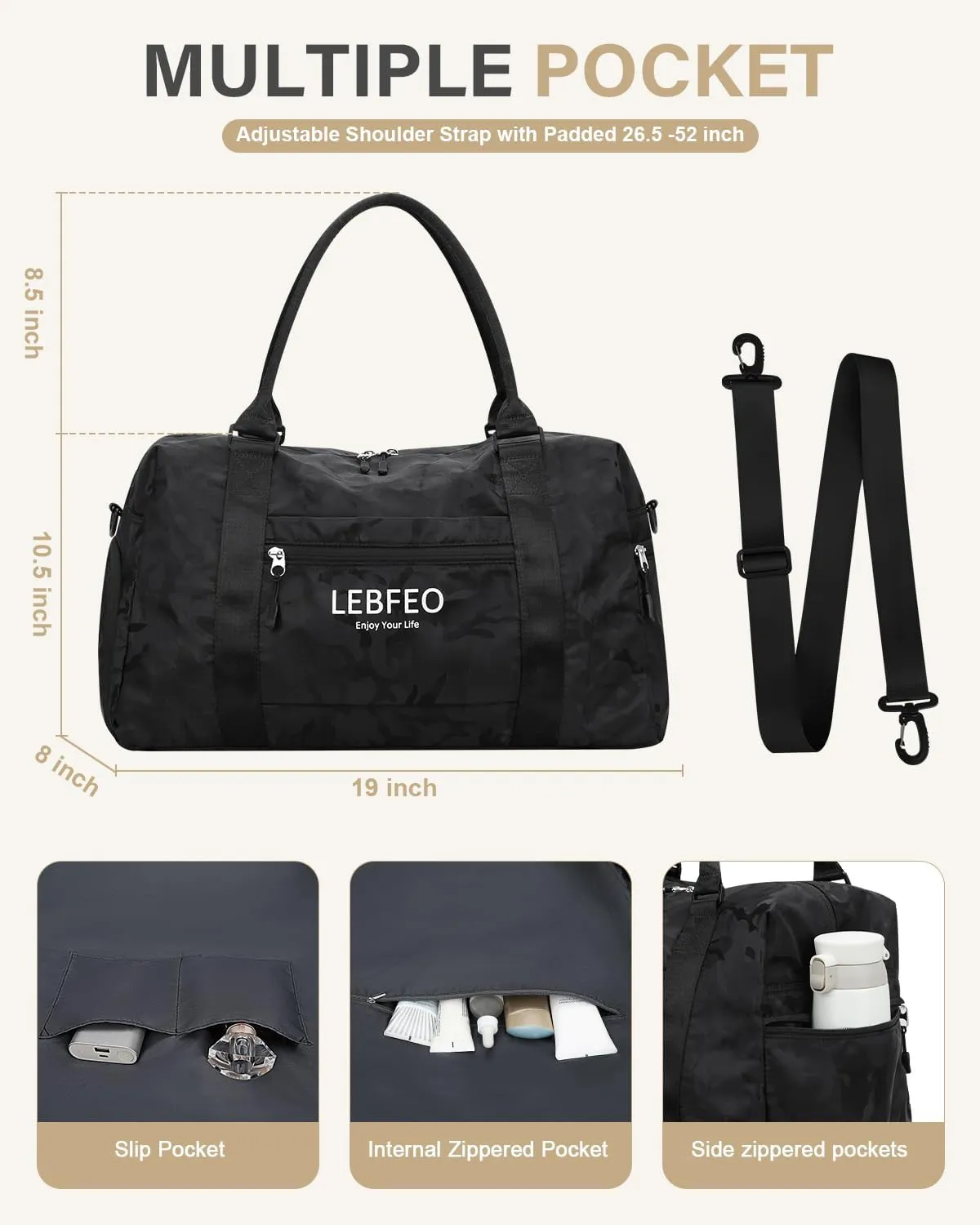 Travel Duffle Bag for Women Large Weekender Overnight Bags Gym Bag with Shoe Compartment Waterproof Hospital Bag Carry On Tote Bag for Airplanes,Camo Black