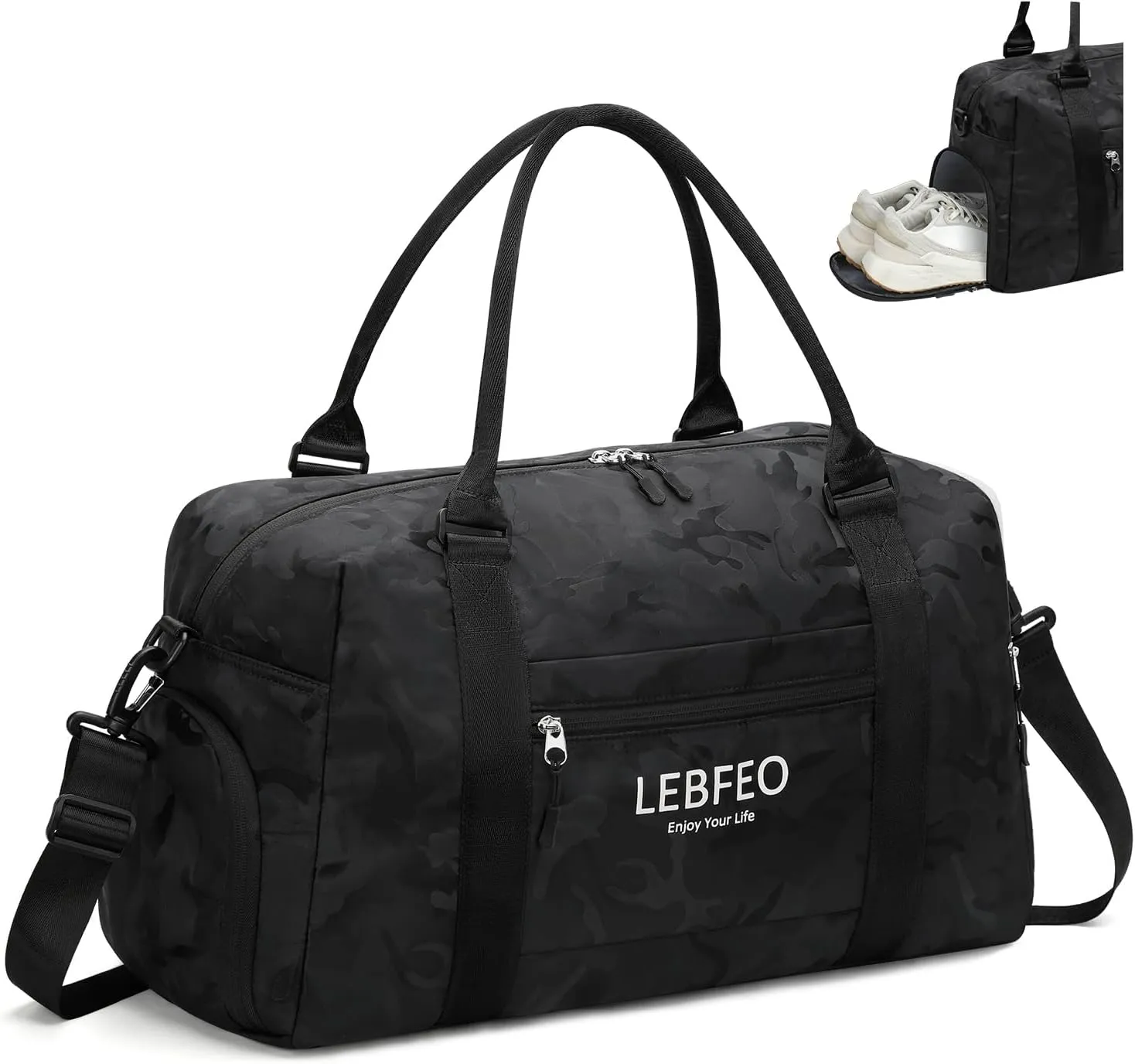 Travel Duffle Bag for Women Large Weekender Overnight Bags Gym Bag with Shoe Compartment Waterproof Hospital Bag Carry On Tote Bag for Airplanes,Camo Black