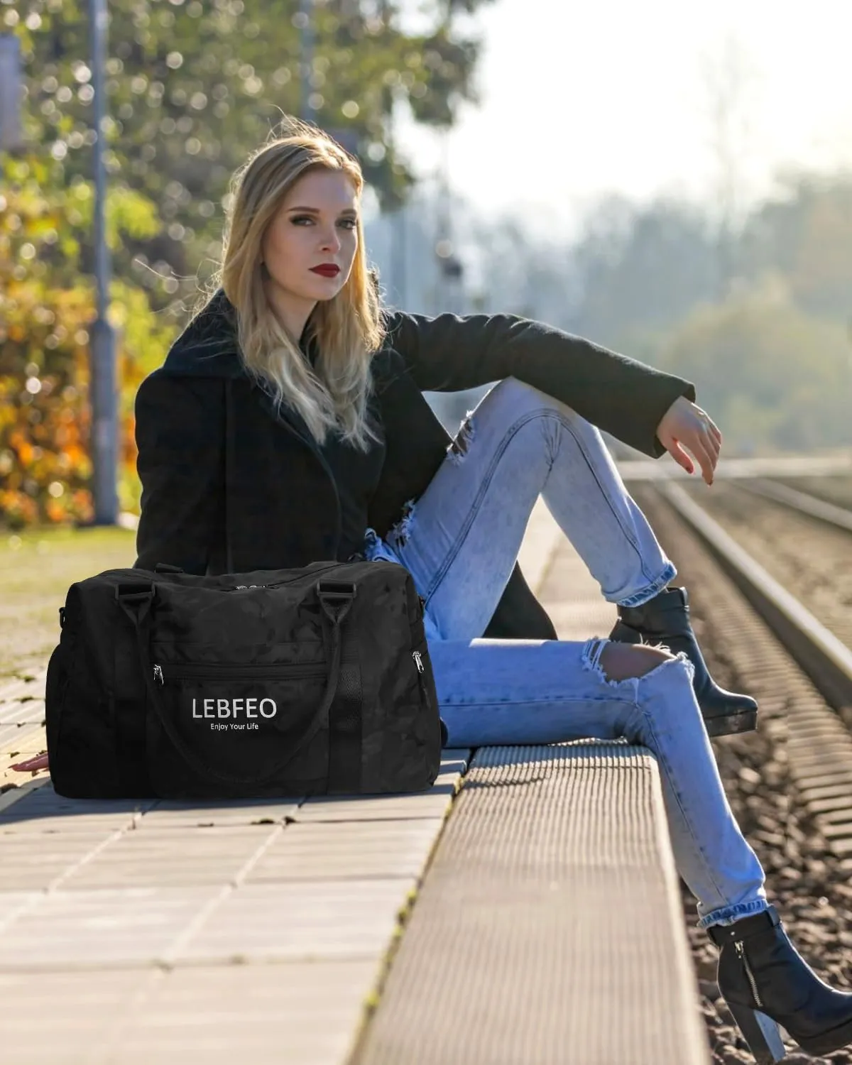 Travel Duffle Bag for Women Large Weekender Overnight Bags Gym Bag with Shoe Compartment Waterproof Hospital Bag Carry On Tote Bag for Airplanes,Camo Black