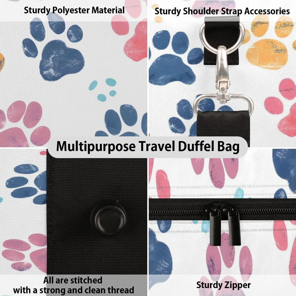Travel Duffle Bag Lovely Dogs Paw Print Gym Bags for Men Women Travel Duffel Bags with Adjustable Shoulder Strap Carry On Weekender Bag