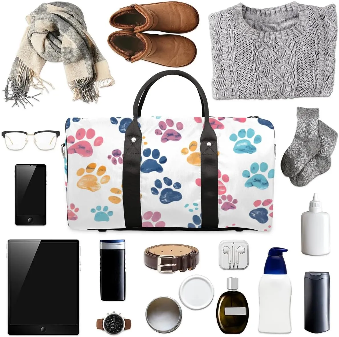 Travel Duffle Bag Lovely Dogs Paw Print Gym Bags for Men Women Travel Duffel Bags with Adjustable Shoulder Strap Carry On Weekender Bag