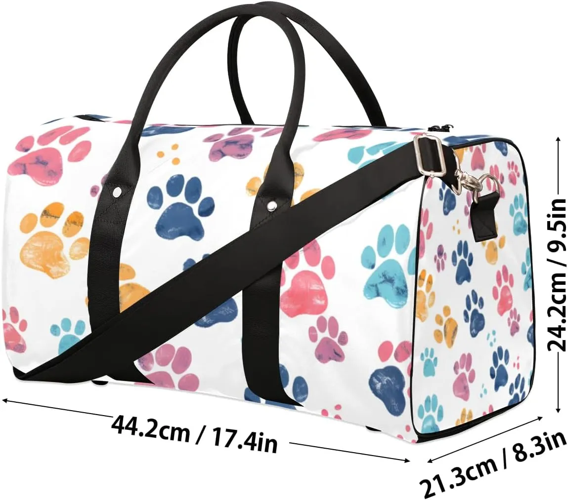 Travel Duffle Bag Lovely Dogs Paw Print Gym Bags for Men Women Travel Duffel Bags with Adjustable Shoulder Strap Carry On Weekender Bag