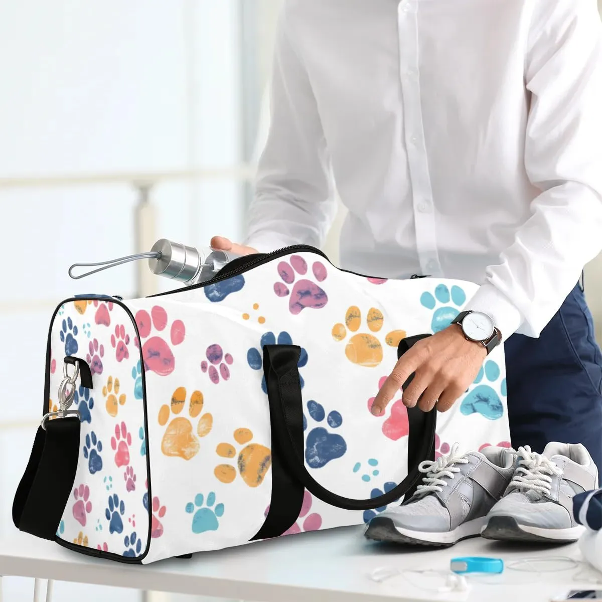 Travel Duffle Bag Lovely Dogs Paw Print Gym Bags for Men Women Travel Duffel Bags with Adjustable Shoulder Strap Carry On Weekender Bag