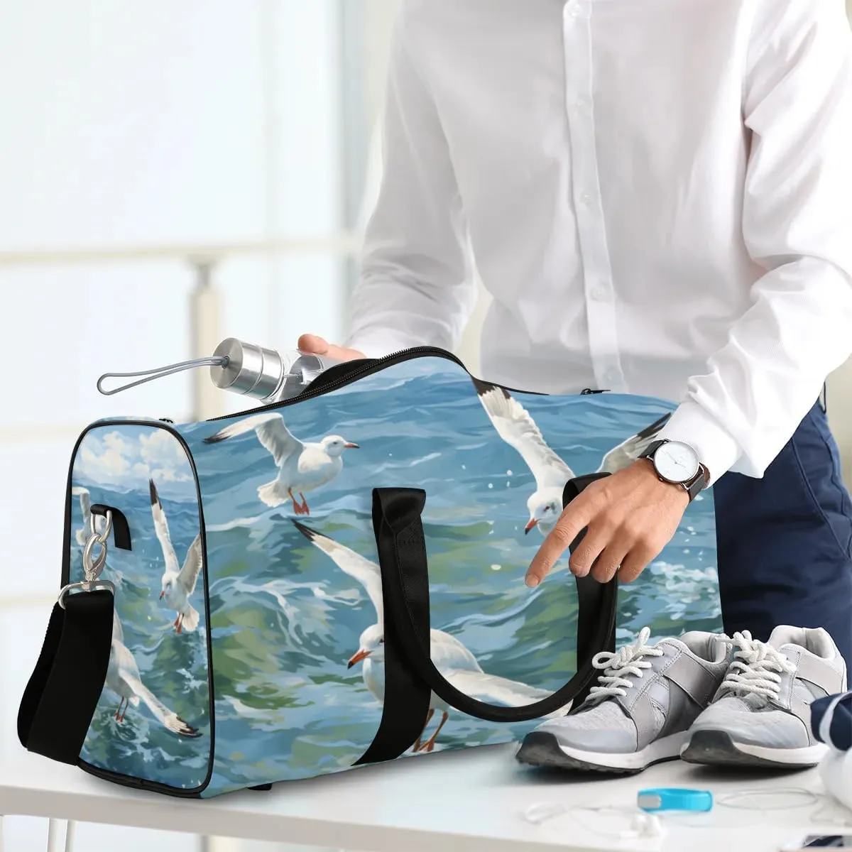 Travel Duffle Bag Ocean Seagull Gym Bags for Men Women Travel Duffel Bags with Adjustable Shoulder Strap Carry On Weekender Bag