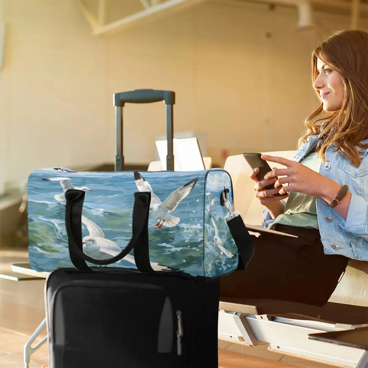 Travel Duffle Bag Ocean Seagull Gym Bags for Men Women Travel Duffel Bags with Adjustable Shoulder Strap Carry On Weekender Bag