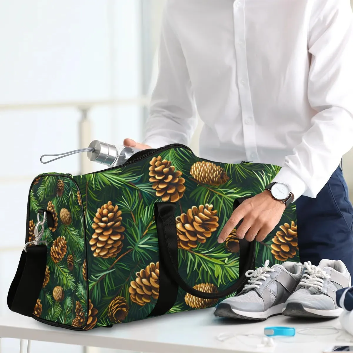 Travel Duffle Bag Pine Cones Leaves Gym Bags for Men Women Travel Duffel Bags with Adjustable Shoulder Strap Carry On Weekender Bag