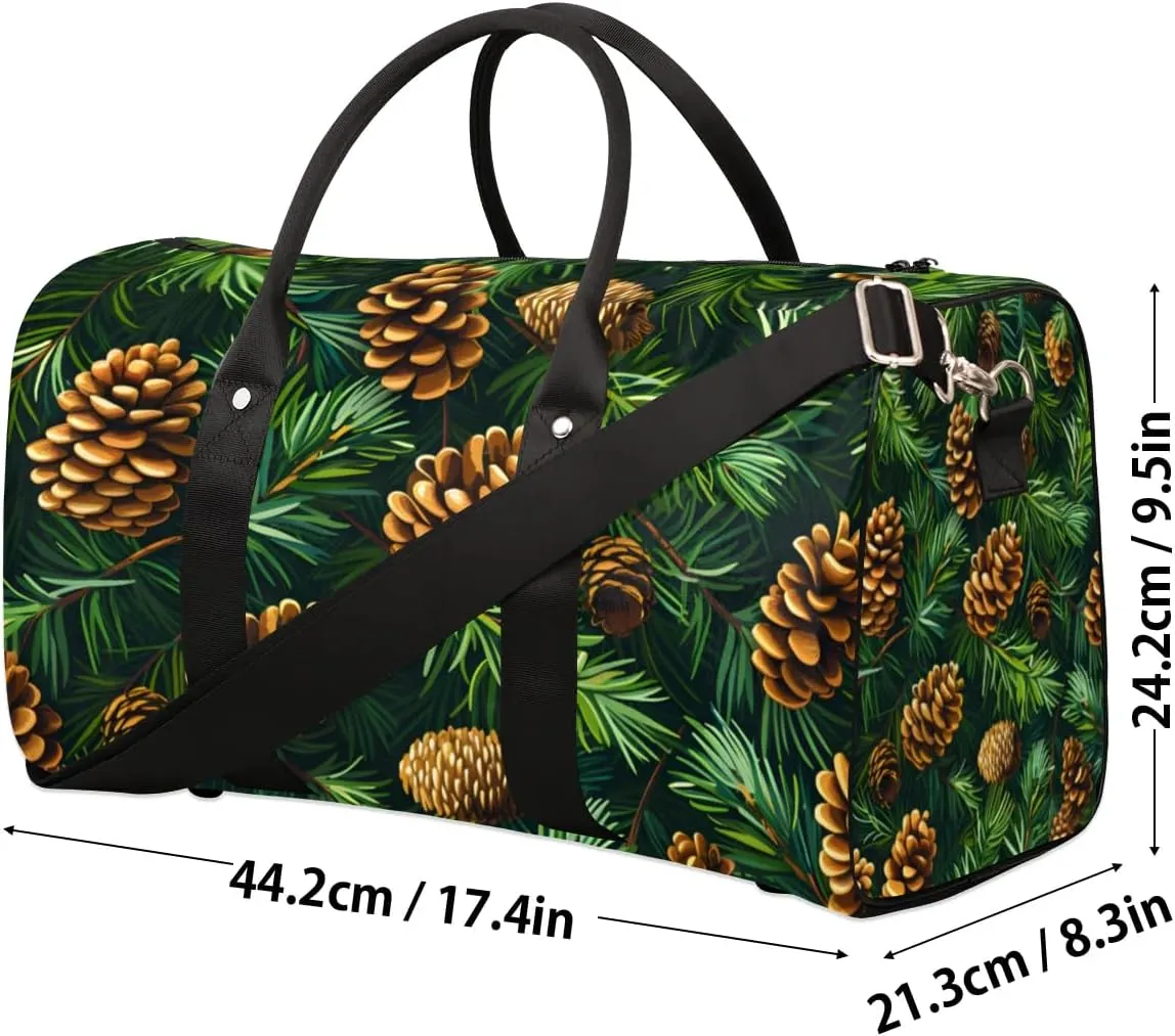 Travel Duffle Bag Pine Cones Leaves Gym Bags for Men Women Travel Duffel Bags with Adjustable Shoulder Strap Carry On Weekender Bag