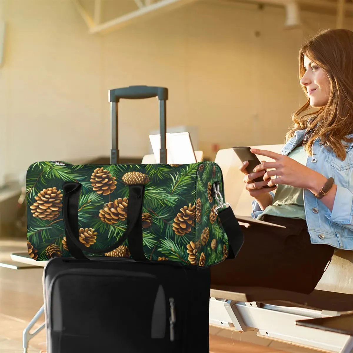 Travel Duffle Bag Pine Cones Leaves Gym Bags for Men Women Travel Duffel Bags with Adjustable Shoulder Strap Carry On Weekender Bag