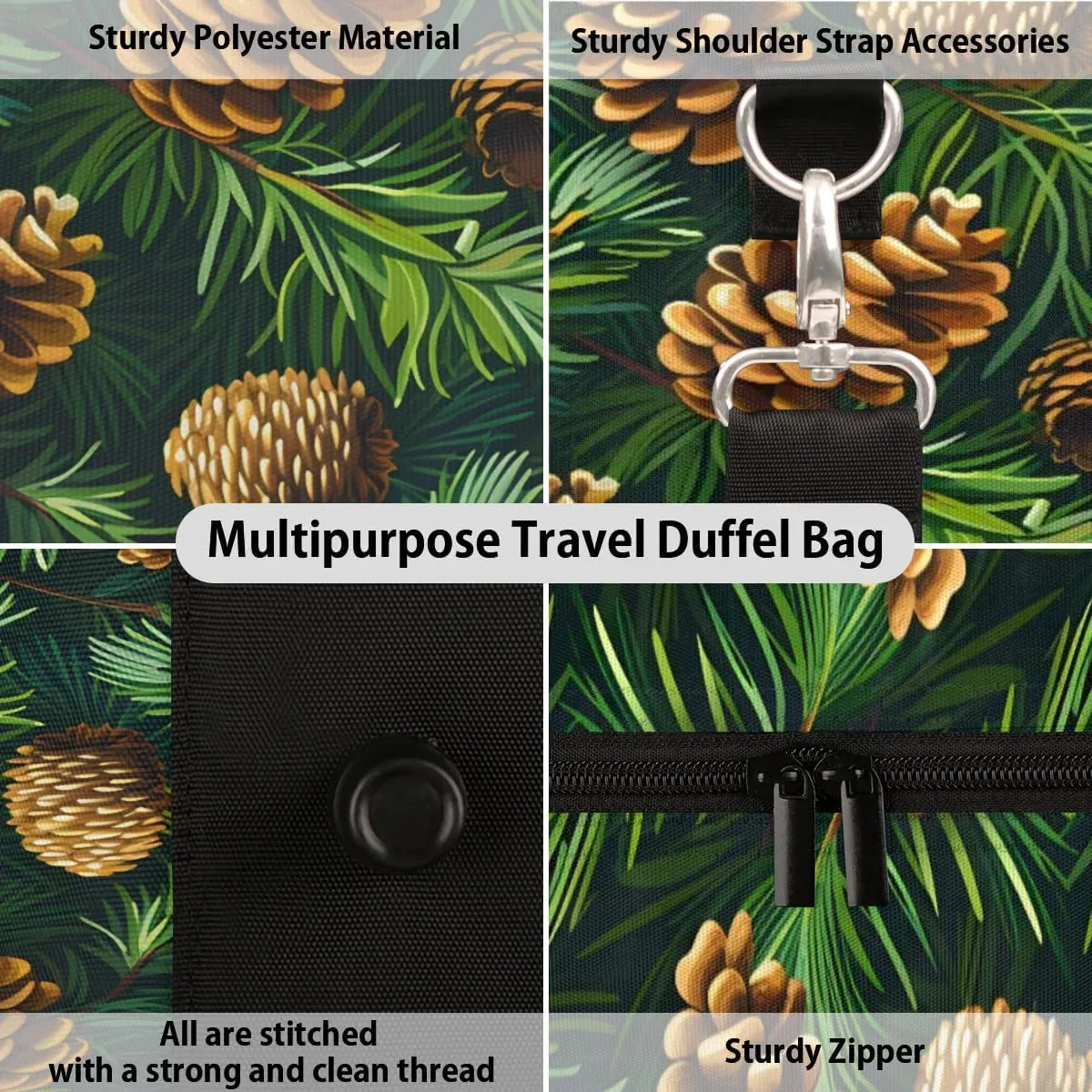 Travel Duffle Bag Pine Cones Leaves Gym Bags for Men Women Travel Duffel Bags with Adjustable Shoulder Strap Carry On Weekender Bag
