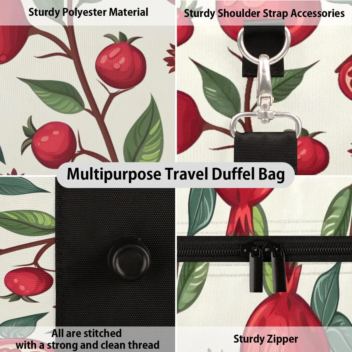 Travel Duffle Bag Pomegranates Theme Gym Bags for Men Women Travel Duffel Bags with Adjustable Shoulder Strap Carry On Weekender Bag