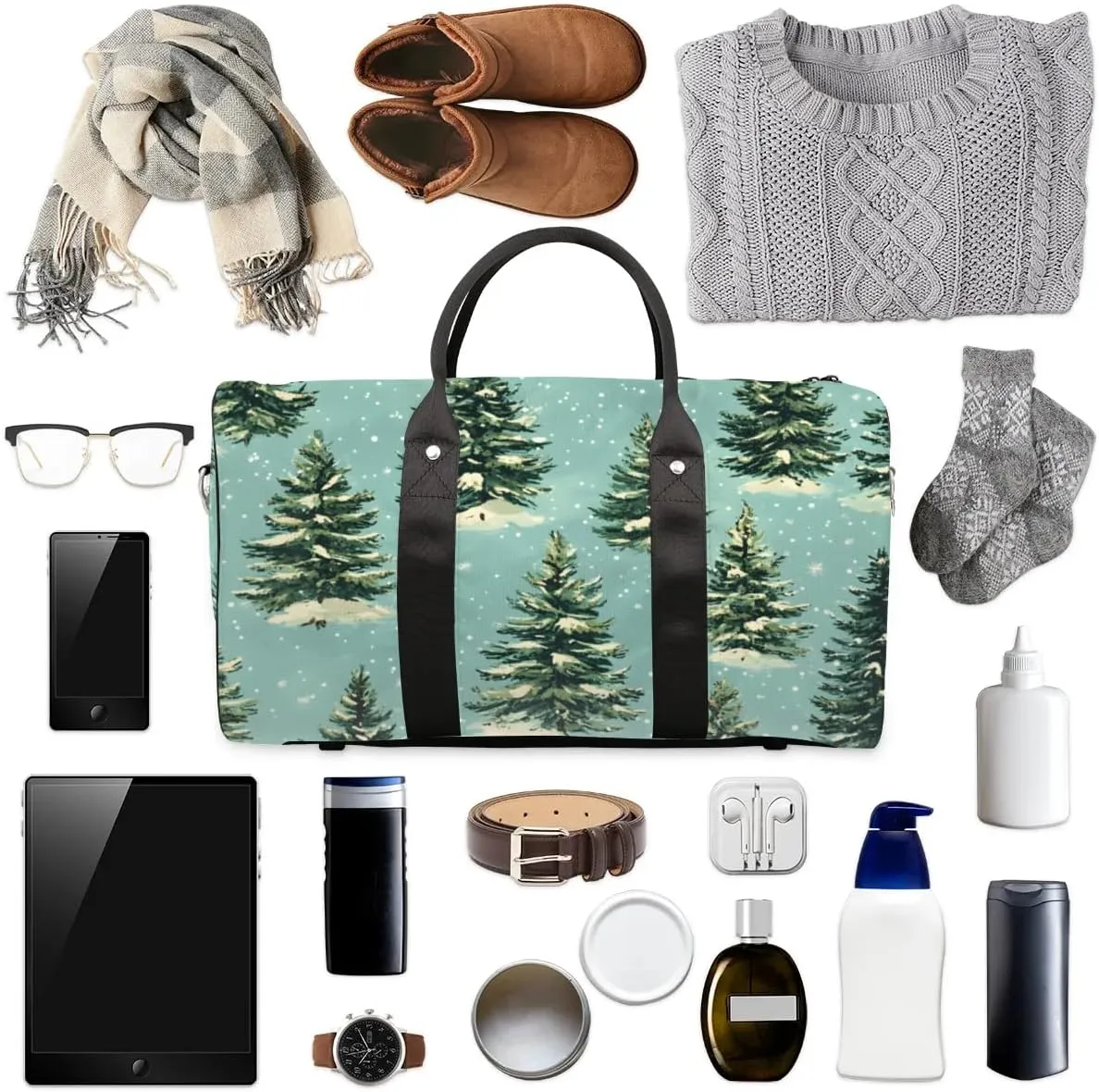 Travel Duffle Bag Snow Pine Trees Gym Bags for Men Women Travel Duffel Bags with Adjustable Shoulder Strap Carry On Weekender Bag