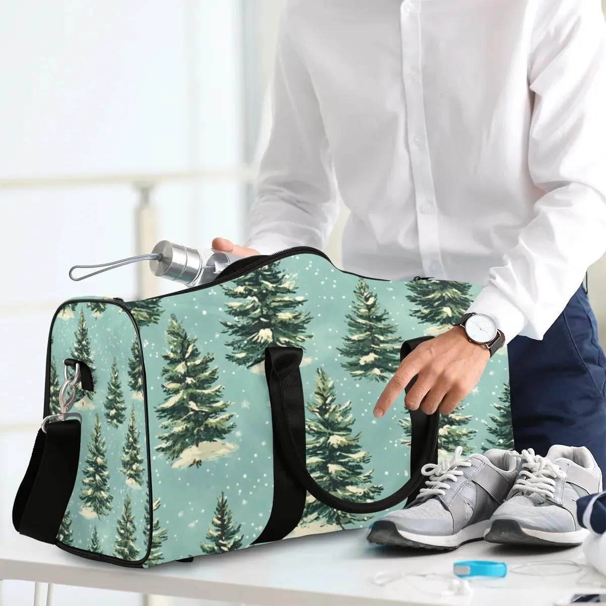 Travel Duffle Bag Snow Pine Trees Gym Bags for Men Women Travel Duffel Bags with Adjustable Shoulder Strap Carry On Weekender Bag