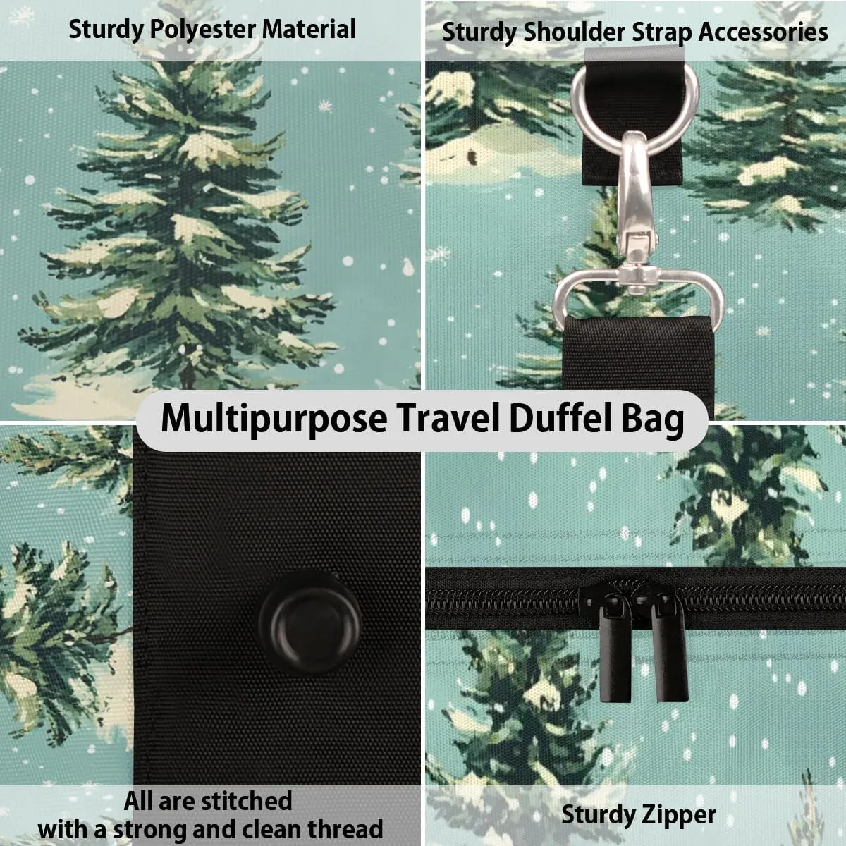 Travel Duffle Bag Snow Pine Trees Gym Bags for Men Women Travel Duffel Bags with Adjustable Shoulder Strap Carry On Weekender Bag