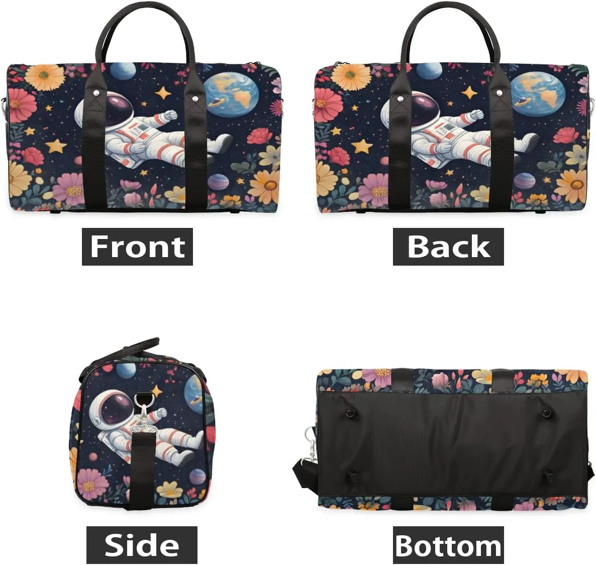 Travel Duffle Bag Space Astronaut Flower Gym Bags for Men Women Travel Duffel Bags with Adjustable Shoulder Strap Carry On Weekender Bag