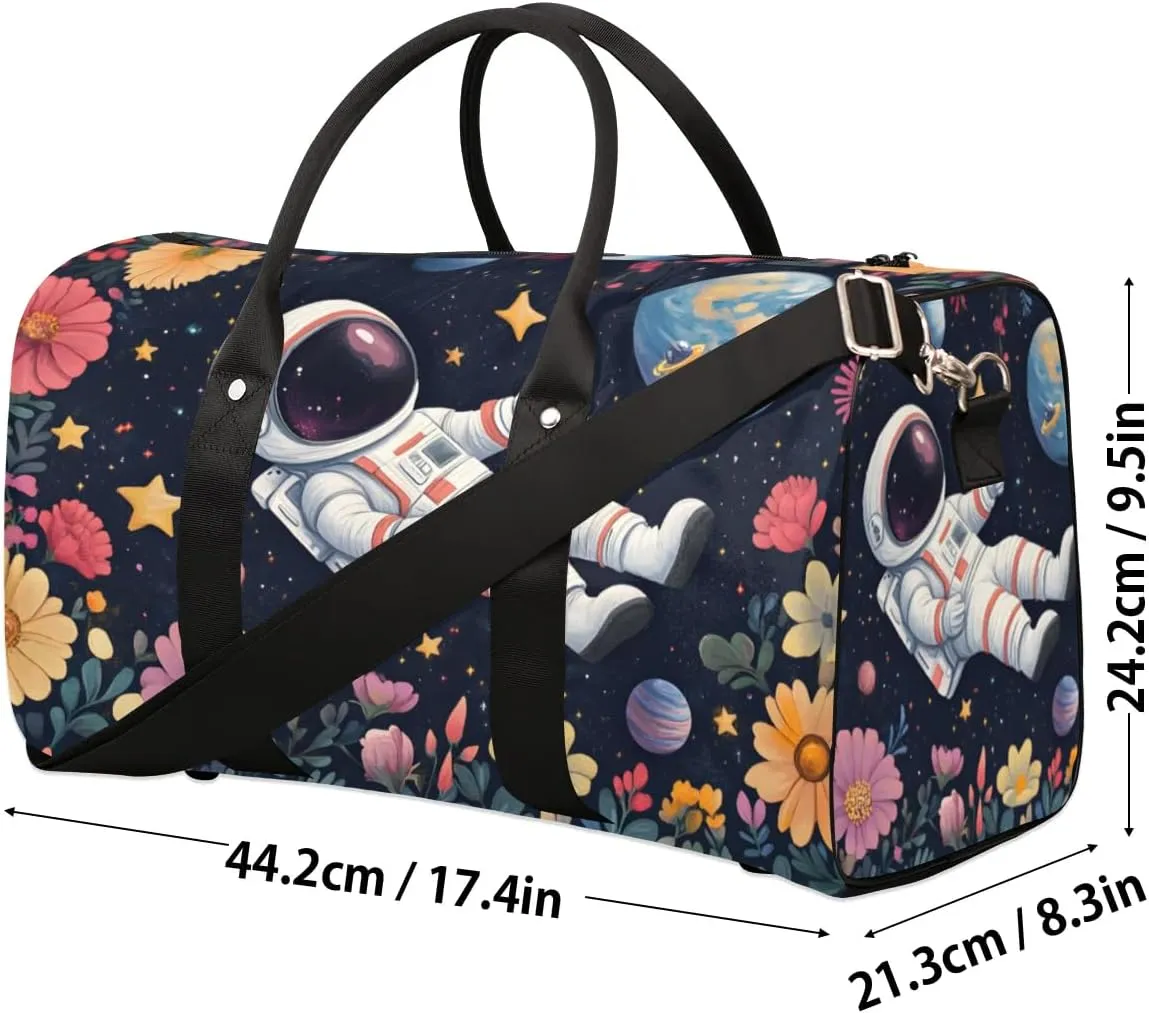 Travel Duffle Bag Space Astronaut Flower Gym Bags for Men Women Travel Duffel Bags with Adjustable Shoulder Strap Carry On Weekender Bag